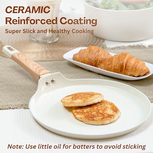 Image of Kreme Ceracook Ceramic Coated Granite Flat Tawa 28cm, ISI Certified Dosa Tawa, Forged Aluminium Body, Gas & Induction Compatible, Non Toxic Tawa PFAS & PTFE Free, 1 Year Warranty, Ivory