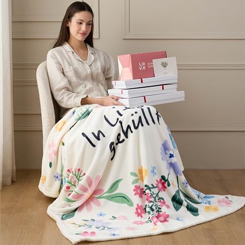 BEDSURE Geschenke für Freundin Kuscheldecke - Deko Decke für Freund, Papa, Oma, Mama & Frauen - Weiche Flauschige Fleecedecke, Geschenk für Muttertag, Vatertag, Geburtstag - 130x150 cm Weiß Blumen 2