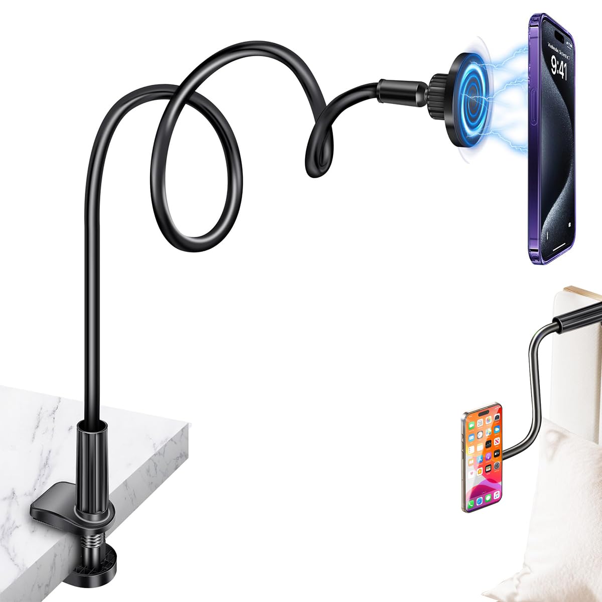 ZORBES® Gooseneck Phone Holder Mount Desk Strong Magnetic Phone Holder with Flexible Arm Non-slip Clip-on Desk Phone Holder for 3 Thickness Desk Adjustable Strong Magnetic Phone Holder for Desk Bed (B0D8FQ51D3) Amazon Price History, Amazon Price Tracker