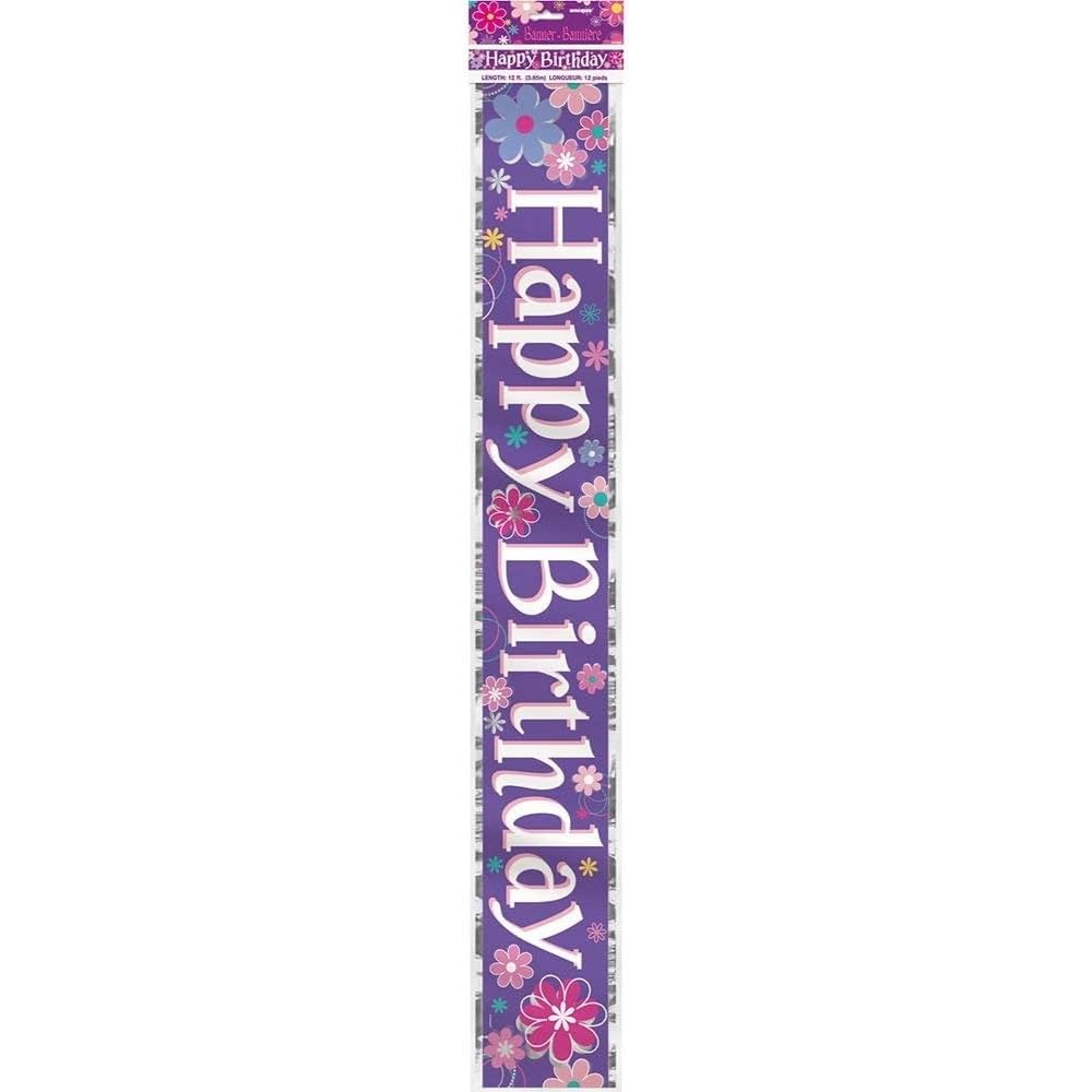 Multicolor Birthday Blossoms Foil Long Fold Banner (3.6 meters) 1 Piece - Vibrant Celebration Decor for All Ages