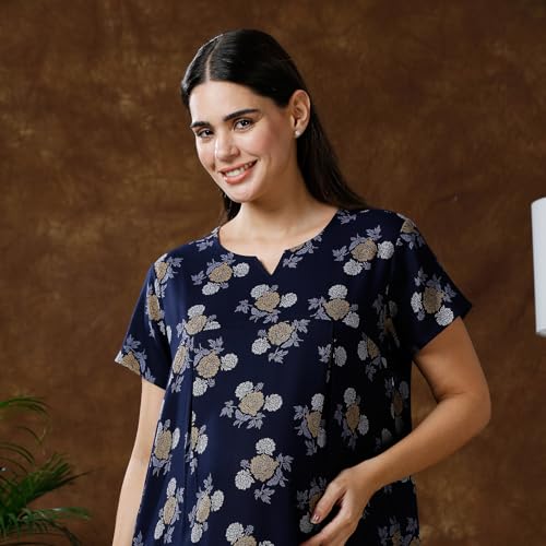 Image of MomToBe Women's Cotton Maxi Maternity Nighty /Feeding Nighty /Pregnancy Night Gown /A-Line Nursing Nighty with Zippers for Nursing Pre and Post Pregnancy