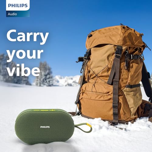 Image of PHILIPS TAS1400GY Wireless Bluetooth Speaker with Deep Bass, Passive Radiator, 12W Sound Output, 1200mAh Rechargable Battery, RGB Light Modes, 10H Playtime, Supports TF /USB (Willow Bough)