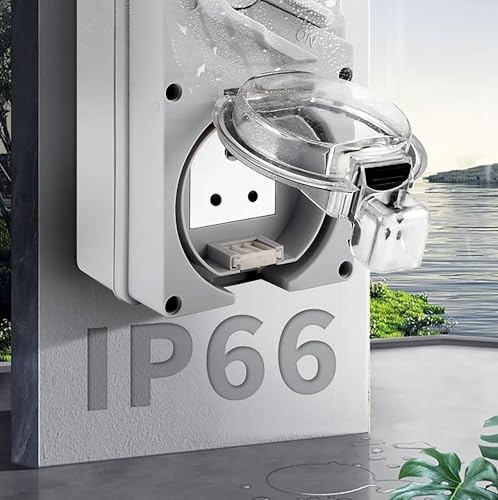 Image of MX IP66 Waterproof Outdoor Socket Box with Isolation Switch | 250V 6A Indian Socket | Dustproof 2 Module Weatherproof Wall Box | PC /ABS Flame Retardant Cover for Garden, Patio & Outdoor Use