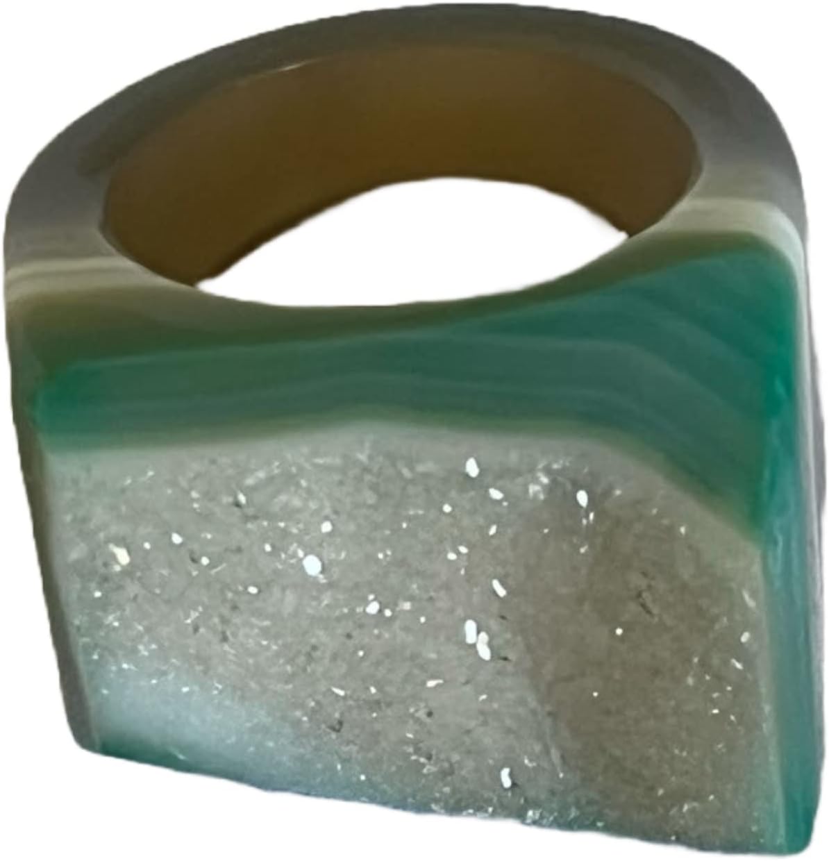 Carved Agate Druzy Ring size 8.25