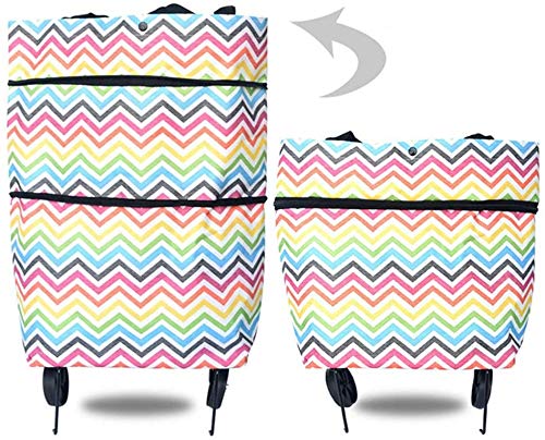 Collapsible Trolley Bags,Shopping Trolley Bag Suitable for Shoppers,Students,Women,Men,Parents (Rainbow Color)