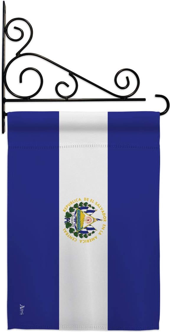 El Salvador Garden Flag Set Wall Holder Regional Nationality Nation International World Country Particular Area Small Decorative Gift Yard House Banner Made In USA 13 X 18.5