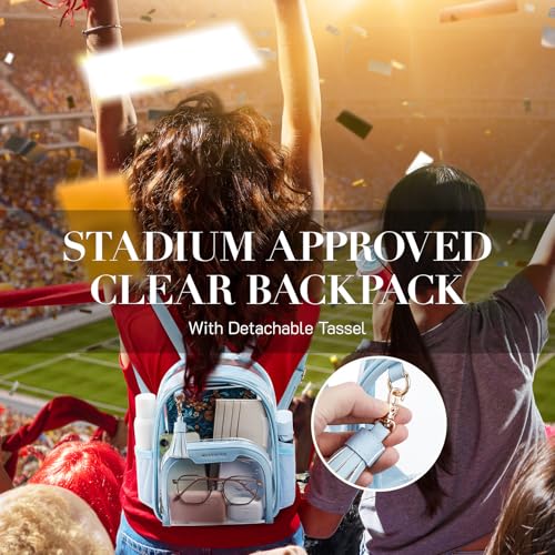 Image of Missnine Small Clear Backpack for Stadium Events Anti-theft Mini Clear Bag for Sport Event Concert with Cute Pom-pom Ball