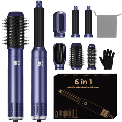 6 in 1 Hair Styler, Hot Air Styler Set, Magic Air Styler with Curl, Straighten, Volumise, Smooth and Hairdryer Brushes for Styling, Blow Dryer Brush, Hair Styler for All Hair Type/Length