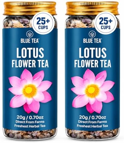 BLUE TEA - Pink Lotus Flower Tea - 0.70 Oz - 25+ Cups (Pack of 2) | Improves Sleep Quality and relaxation - Antioxidants rich | Herbal Tea - Caffeine Free - Flower Based - Non Bitter - No Sugar | Pet Jar Packaging