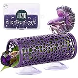 Abizoo Betta Cave - Purple Fish Tunnel with Holes for Small Fish & Shrimp Habitat, Betta Toys Shelter Hideaway, Moss Aquarium Ornament
