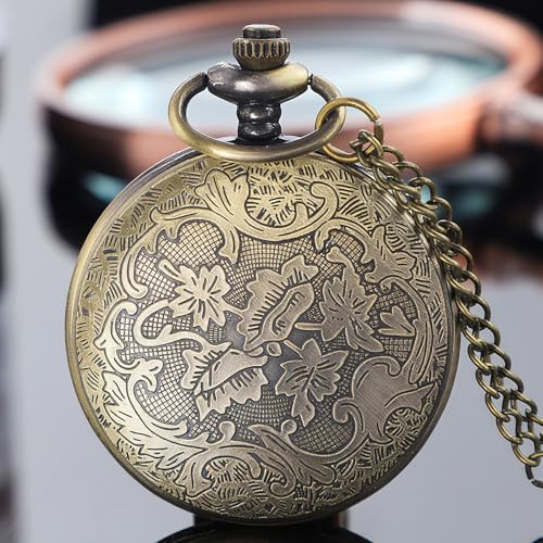 Image of Tiong Pocket Watch Pattern Vintage Quartz Pocket Watches with Chain Christmas Graduation Birthday Gifts Fathers Day