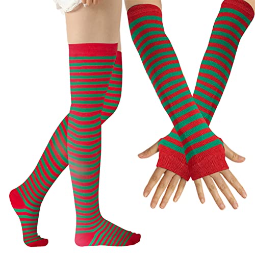 Image of Over Knee Rainbow Thigh High Socks Cosplay Accessories for Women Fashion Wild Long Striped Leg warmers