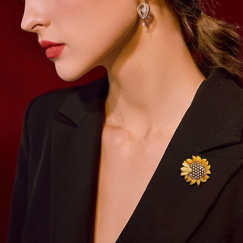 Rhinestone Daisy Flower Sunflower Brooch.Enamel Bee Daisy Brooch Pin,Charm Sun Flower Coat Collar Brooch for Women Girls (B) - Image 2