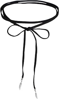 Sponsored Ad - Kercisbeauty Women Boho Black Velvet Long Chain Choker Necklace with Silver Feather Pendant for Women Girls...