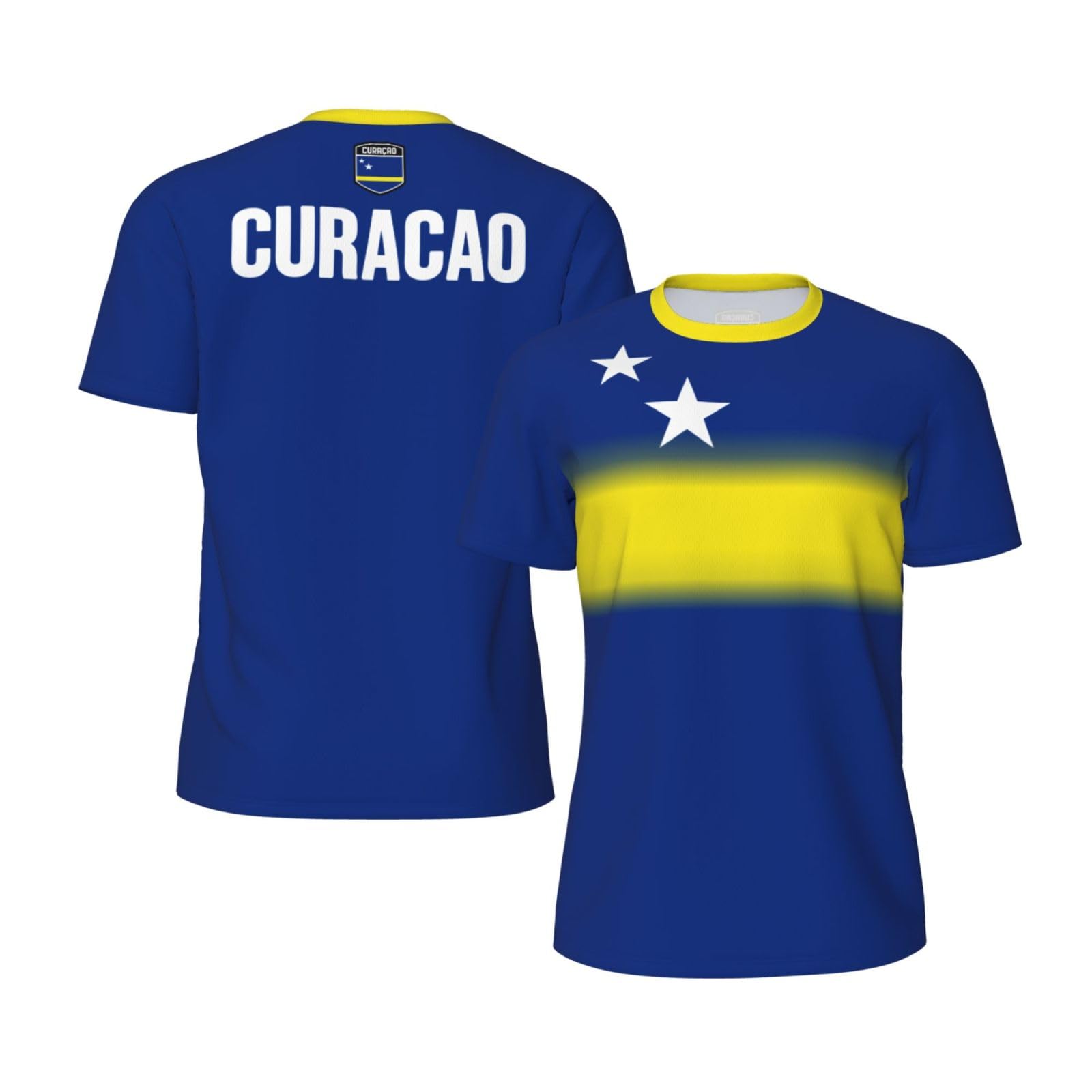 YiiLi Curacao Flag T-Shirt Jerseys for Running Soccer Fans Tennis Fitness Sports Gradual Color Shirts
