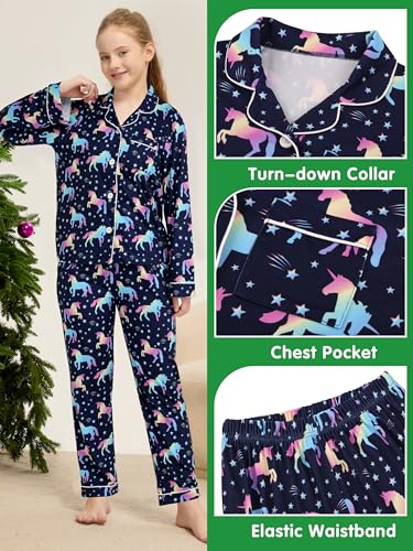 Motarto 2 Pieces Girls Long Sleeve & Pants Set Button Down Tops Soft Comfortable Girls Satin Silky Clothes Set for Christmas3