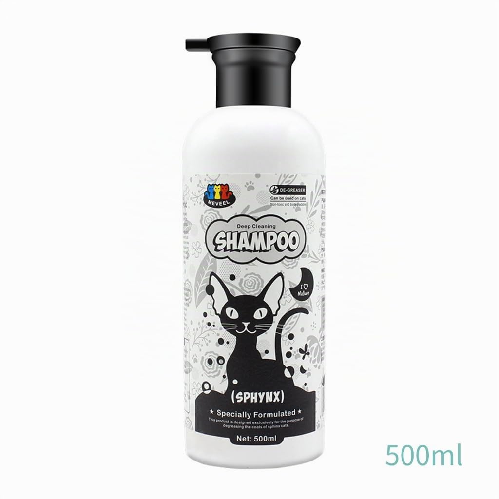Champú para gatos sin pelo 500ml para control de grasa, fácil, eficaz y suave para gatos