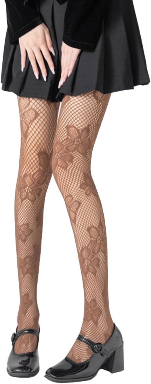 Mrotrida Women's Floral Patterned Fishnet Tights Y2k Gothic Flower Lace See Through Pantyhose Stocking - Image 4