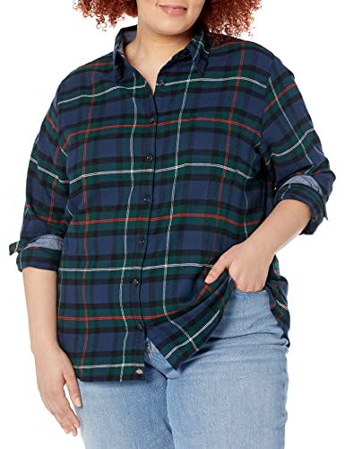 Dickies Women's Plus Size Long Sleeve Plaid Flannel Shirt, Ink Navy Tartan, 3X #TOP6