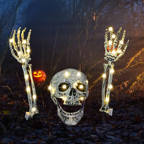 ZZXLOPEZ Decoración de Esqueletos para Halloween, Decoración de Halloween, Calavera de Esqueleto y Brazos con 3M Luces de Hadas LED para Decoración de Césped, Patio, Casa Encantada de Halloween ZZXLOPEZ Decoración de Esqueletos para Halloween, Decoración de Halloween, Calavera de Esqueleto y Brazos con 3M Luces de Hadas LED para Decoración de Césped, Patio, Casa Encantada de Halloween