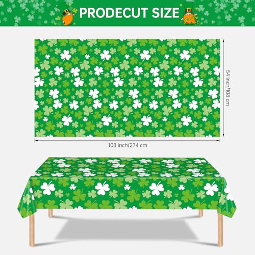 2 Pack St Patrick's Day Tablecloth - Green Shamrock Table Cloth, Plastic Disposable Rectangle Luck Irish Clover Table Cover for Saint Patrick Day Table Decorations and Party Decor, 108 x 54 Inch — view 2