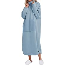 ReachMe Womens Oversized Long Sweatshirt Fleece Dress Turtleneck Pullover Plush Lounge Maxi Dress with Kangaroo Pocket