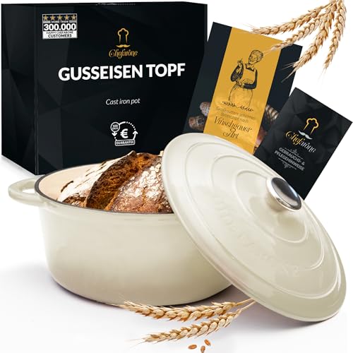 Chefarone Gusseisen Topf 26 cm 4,7 L emailliert - Schmortopf mit...