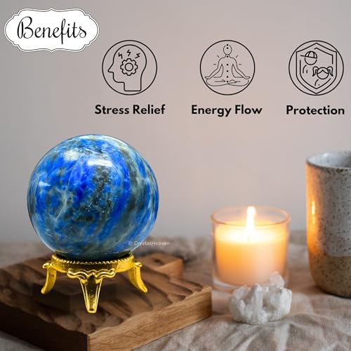 Image of Certified Lapis Lazuli Crystal Ball for Meditation - Premium Crystal Vastu Items for Home and Feng Shui Items for Good Luck - Ideal for Pooja Supplies and Spiritual Practices (2 inch Inch)