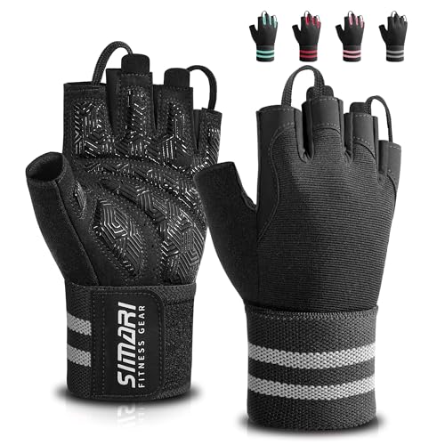 SIMARI Workout Gym Gloves for Men Women, Weight Lifting Gloves with Wrist Wrap Support, SBR Pad Grip for Full Palm Protection, for Exercise, Fitness, Dumbbells, Barbell, Climbing, Fingerless