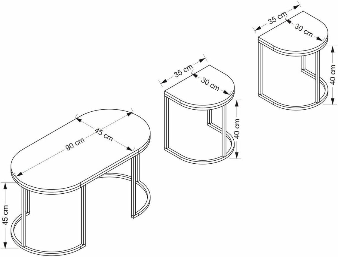 Stylish Nesting Table Set (3 Pieces), Oak & Anthracite, 90 x 45 x 45 cm & 35 x 40 x 30 cm, 100% Melamine Coated, 18 mm Thick, Metal Frame, Ideal for Modern Living Spaces