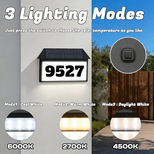 Plaque d'adresse solaire à DEL étanche avec 3 modes d'éclairage - 5