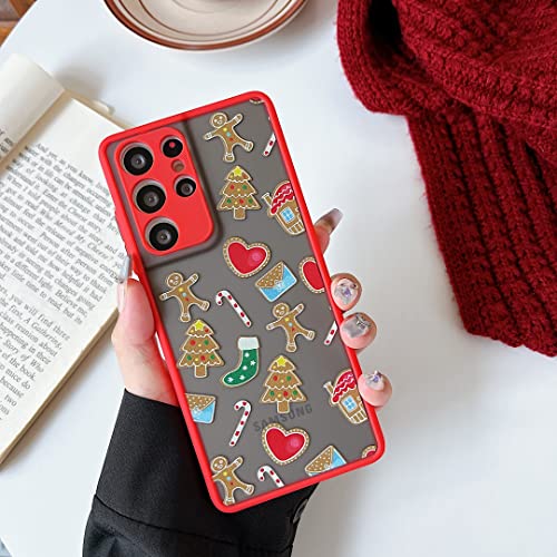 Ztofera Christmas Case For Sumsung Galaxy S21 Ultra 5G,Cute Merry Christmas Pattern Phone Case Gifts Translucent Silicone Hard Pc +Tpu Bumper Shockproof Protective Cover-Gingerbread Man #TOP13