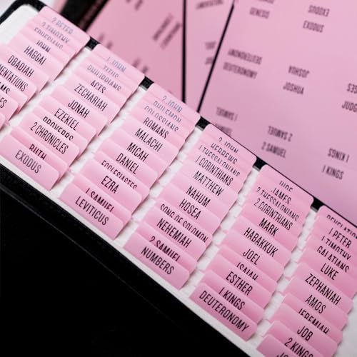 UPAFEXXI-Laminated Bible Tabs (Black Foil Embossed Lettering), Bible Tabs for Women and Men, Reposition Large Print Stickers, Easy to Read and Apply, 80Chapters Labels for Easy Navigation(Pink)