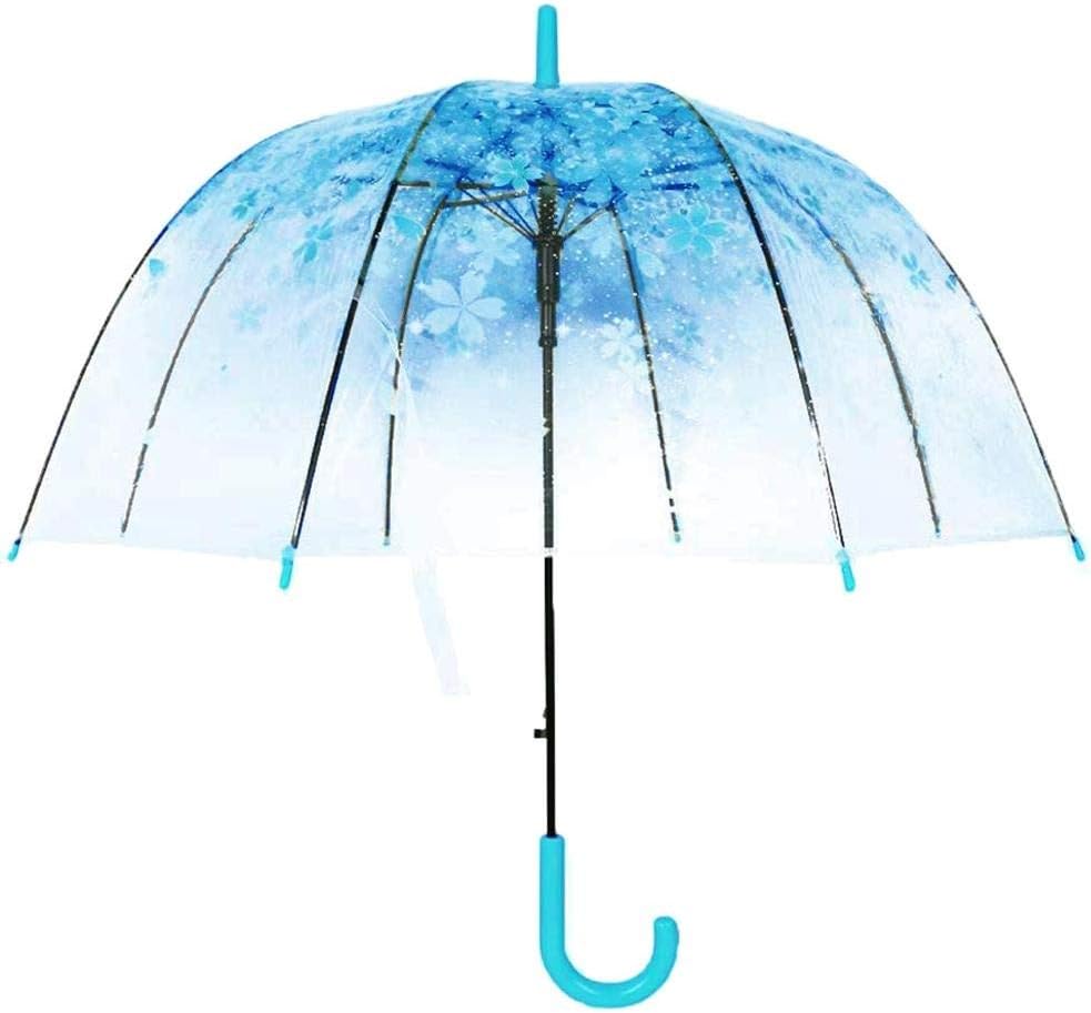 Transparent Bubble Umbrella Transparent Fashion Dome Automatic Handle Bird Cage Windproof Wedding Decoration Umbrella (Blue)