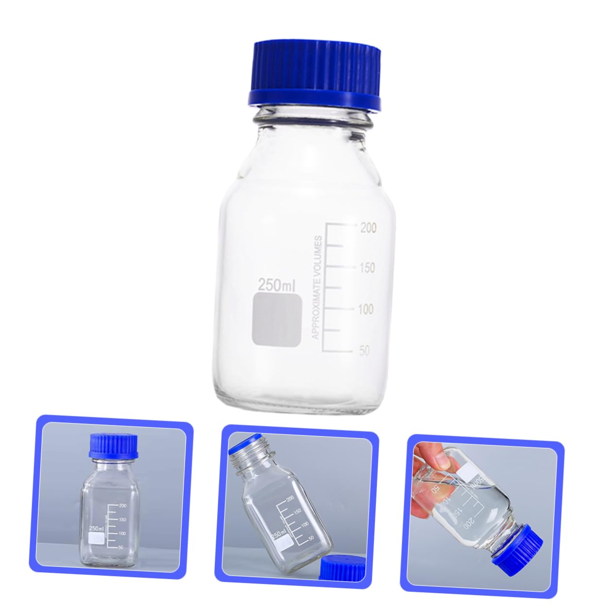 LIFKOME Boccette di Vetro da Laboratorio 250ml Linee Graduate e Tappo, Bottiglie per Campionamento e Miscelazione, 2 Pezzi