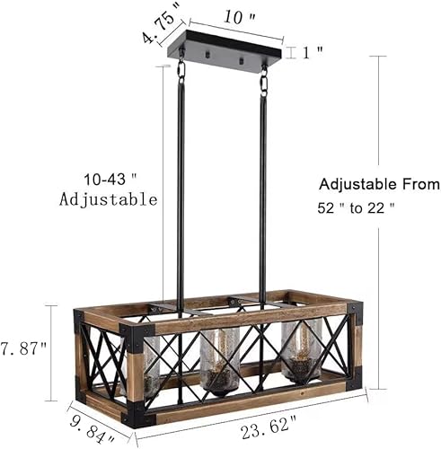 Miniatura 5 de Giluta Lámpara colgante de isla de cocina, lámpara rectangular de metal de madera, acabado negro, rústico, industrial, lámpara de techo vintage, 3