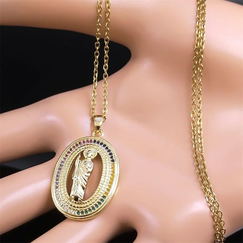 Miniatura 3 de Collar con colgante de San Judas de oro amarillo de 14 quilates, colgante de Tadeo Saint Judas, cadena de san judas tadeo para hombre, colgantes de