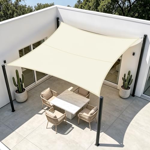 HENG FENG Toldo Vela de Sombra Impermeable Rectangular 3x4m,Oxford Toldos Vela protección 95% UV, para al Exterior terrazas,Patio,jardín, Piscina,Beige