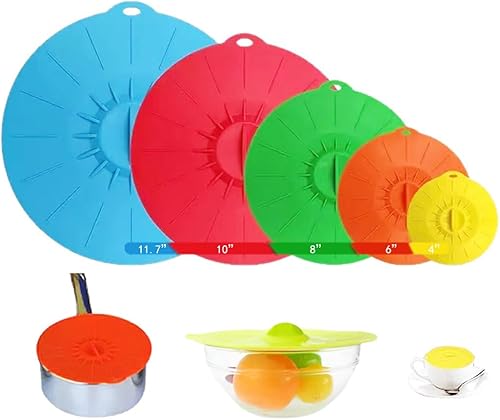 Miniatura 1 de Paquete de 5 tapas de silicona resistentes al calor para salpicaduras de microondas, tapas de succión reutilizables para almacenamiento de