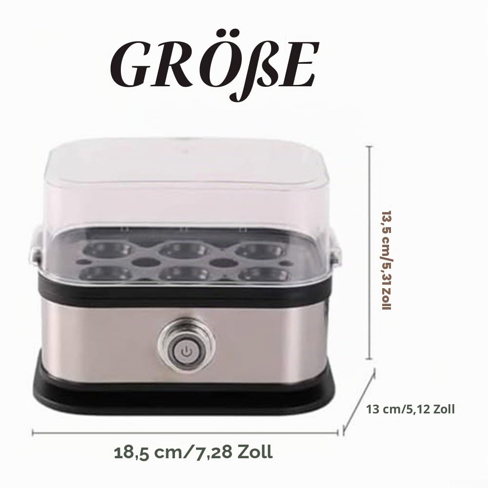 6-in-1 Eierkocher aus Edelstahl, Eierkocher mit automatischer Abschaltung, 6 Eierkapazität, spülmaschinenfest, herausnehmbare Tabletts (europäische Vorschriften)