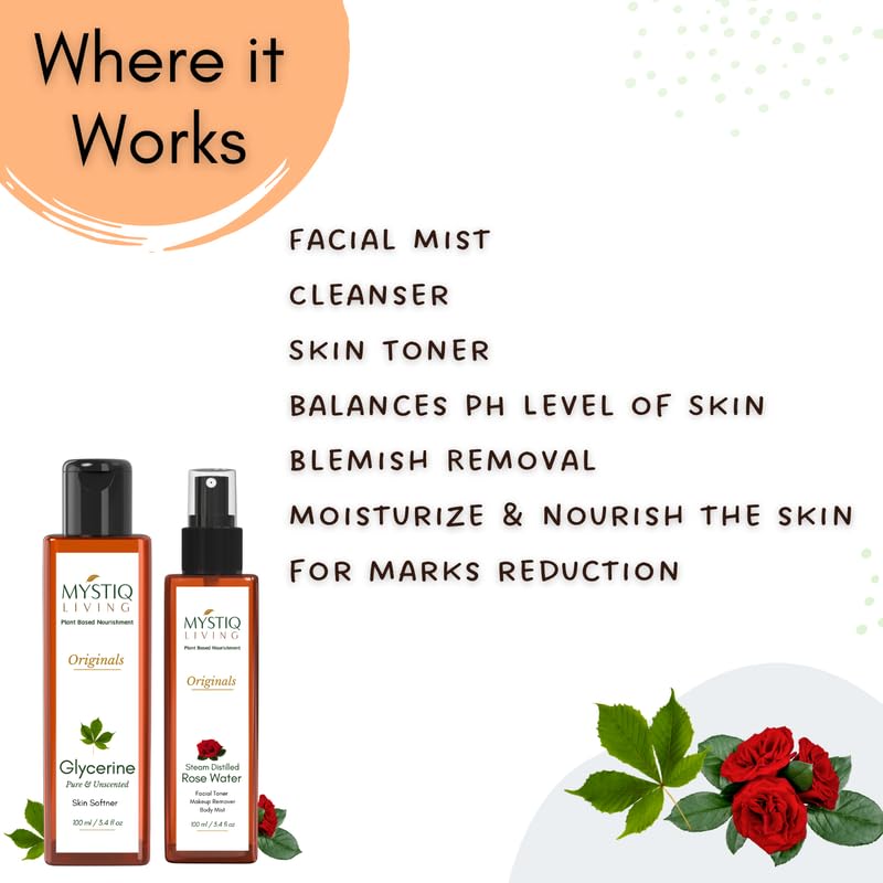 Image of Mystiq Living Glycerine and Rose Water Spray Combo - Plant Based | For Face Skin and Body Care (210ML, 2)