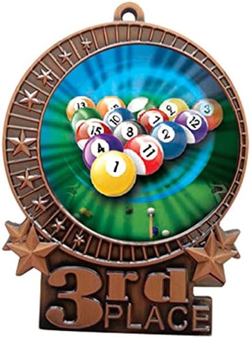 Express Medals 1 to 50 Packs - 3" Billiards Pool 3rd Place Bronze Medal with Neck Ribbon Award XMDMY4