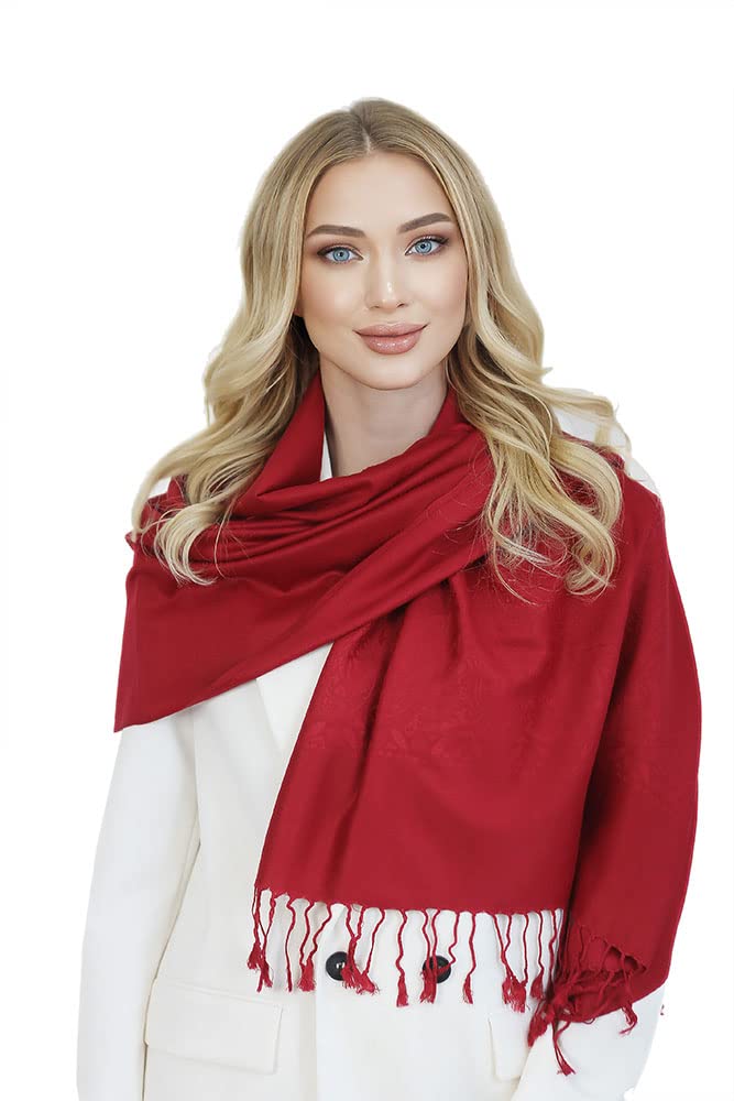 Signare Women's Red Pashmina Shawls And Wraps Scarf For (Red)
