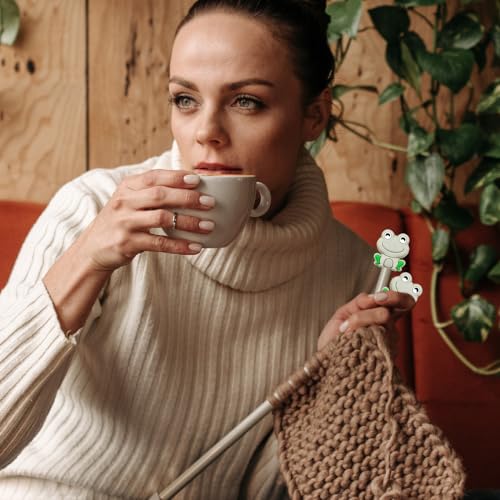 Image of 10 Pack Colorful Frog Knitting Needle Stoppers Knitting Needles Point Protectors Silicone Needle Point Protectors Knitting Accessories and Supplies Knitting Tools