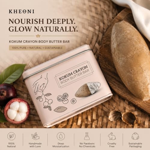 Image of Premium 100% Pure Kokum Body Butter Bar | Deep Moisturizer for Dry & Sensitive Skin | Non Greasy | Plastic Free | Natural Handmade Body Butter For Glowing skin, Body Moisturizer For dry skin (100 g) | 100% Natural, Single Ingredient (Kokum), All Skin Types, Anti-Inflammatory, Lightweight and Non-Greasy
