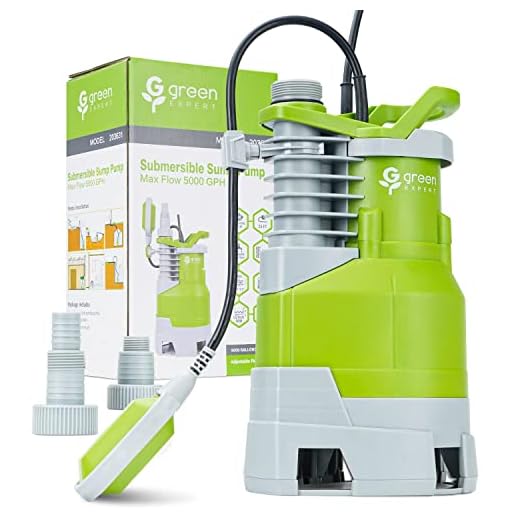 Green Expert 1.5HP Sump Pump Submersible High Flow 5000GPH 25ft Power Cord Manual Automatic for Water Removal from Basement Sump Pit Pools Hot Tub Spas Garden Pond