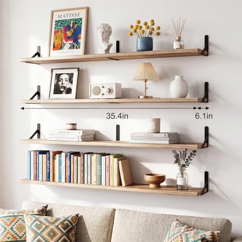 Image of YGEOMER Floating Shelves for Wall, 35in Light Carbonized Brown Wall Shelves for Living Room, Bathroom, Bedroom, Kitchen, Home Decor (Set of 4)