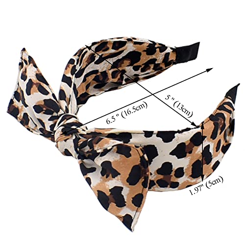 Begood Bow Headbands For Women, Pu Headbands Leopard Print Wide Headbands Fashionable Leather Headbands Hair Hoop Designer Headbands Turban Hair Accessories For Girls 2Pcs #TOP5