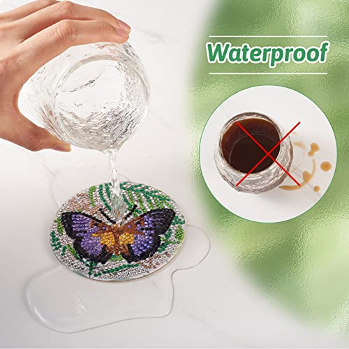 Beadthoven 8pcs Diamond Painting Coasters with Holder Butterfly Diamond Art Cup Mat Kits with Tools for DIY Cup Drinks Coasters Desktop Decorations - Image 4