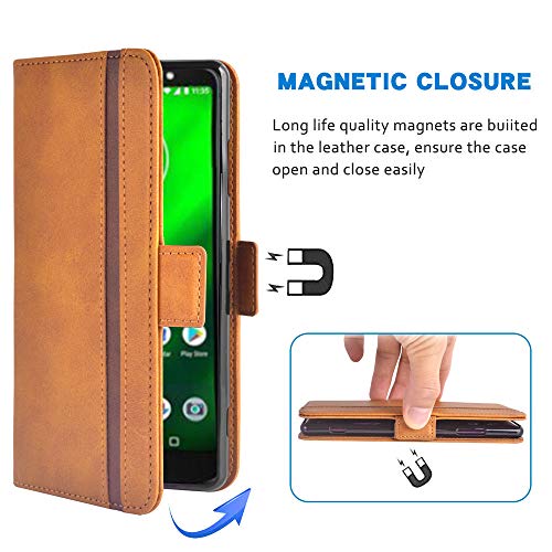 Fdcwts Phone Case For Moto G6 Folio Flip Wallet Case,Pu Leather Credit Card Holder Slots Heavy Duty Full Body Protection Kickstand Protective Phone Cover For Motorola Motog6 Moto6 Women Men Brown #TOP3